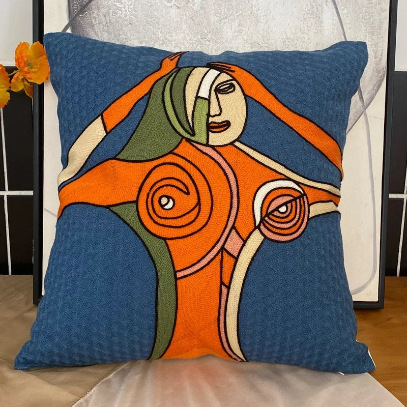 Embroidery Abstract Pillowcase Cotton Cushions Covers Picasso Decorative Throw Pillows Covers for Sofa Living Room Home Decor